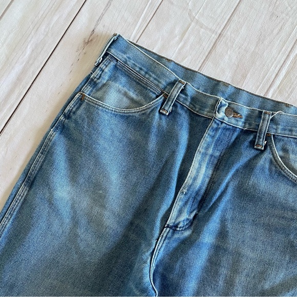 Wrangler 945DEN Jeans Mens 34x36 Blue Regular Fit Faded Whiskering Bootcut Flare - Picture 3 of 16